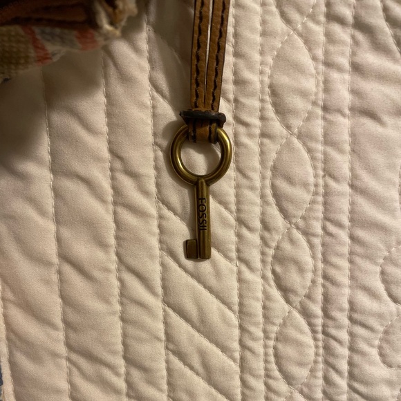 Leather and Cloth Fossil Boho Chic Purse w/Key - Picture 9 of 9